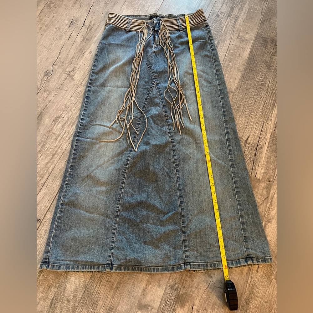 Y2K Angels Blue boho Denim Maxi Skirt with Tassel Waistband Sz 6 - Picture 6 of 9